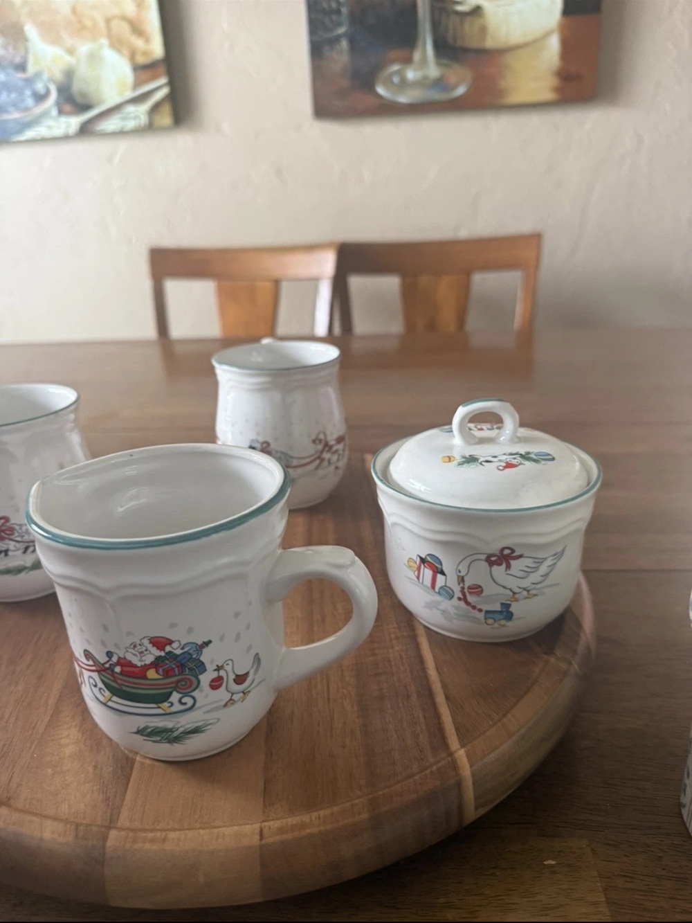 COUNTRY CHRISTMAS International Coffee Creamer Sugar Canister Set Geese Vintage